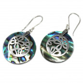 Shell & Silver Earrings - Flowers - Abalone - 6g - Click Image to Close
